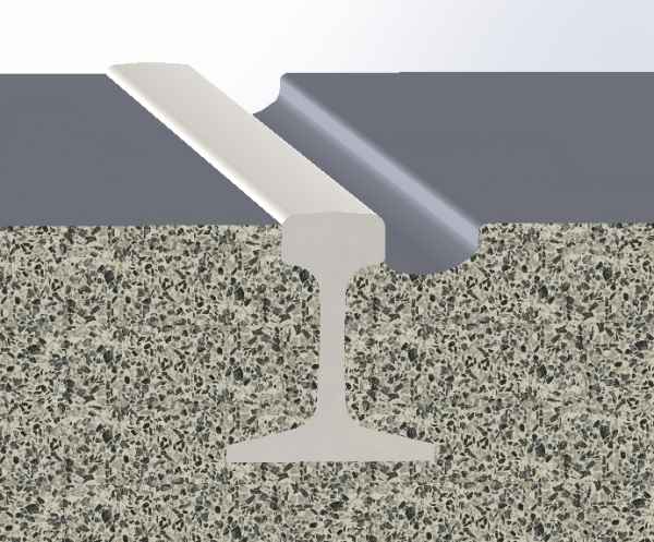 An illustrated diagram of elastomeric grout attaching a rail to concrete